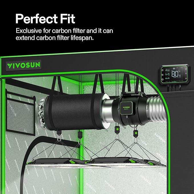 VIVOSUN 4 Inch Prefilter for 4" Carbon Filter, Black, 9.84" Long