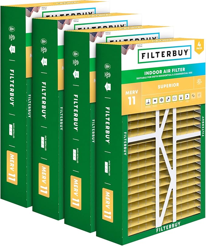 Filterbuy 16x25x5 Air Filter MERV 11 (MPR 1200) Allergen Defense (4-Pack), Pleated HVAC AC Furnace Filters for Amana, Coleman, Goodman, Maytag, York, and More (Actual Size: 15.38 x 25.50 x 5.25)
