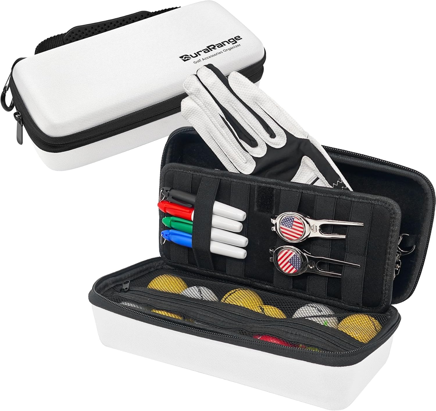 Golf Glove Holder Case with Glove Shaper - Portable Golf Accessories Organizer for Men & Women - Waterproof 900D Nylon, Large Capacity for Balls, Tees, Markers - Ideal Gift
