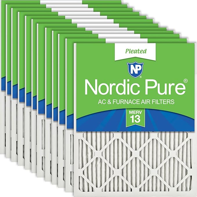 Nordic Pure 12x12x1 (11 3/4 x 11 3/4 x 3/4) Pleated MERV 13 Air Filters 12 Pack