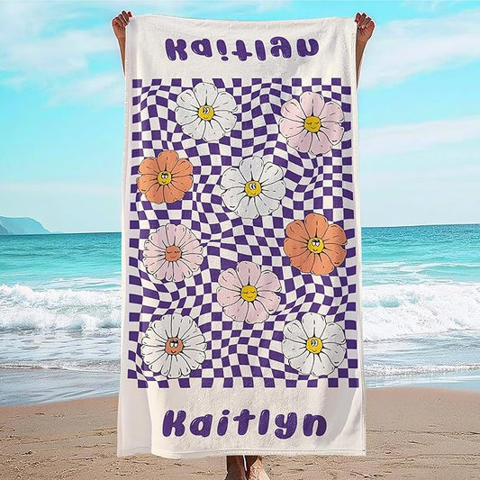 JML Personalized Beach Towel with Name, Custom Flower Beach Towel, Customized Microfiber Pool Towel, Quick Dry & Absorbent Swim Towel for Adult,Anniversary, Birthday, Summer Holiday,Vacation-FlexoryFit
