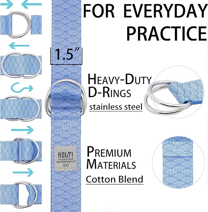 Yoga Exercise Adjustable Straps 8FT with Durable D-Ring for Pilates & Gym Workouts | Hold Poses, Stretch, Improve Flexibility & Maintain Balance-FlexoryFit