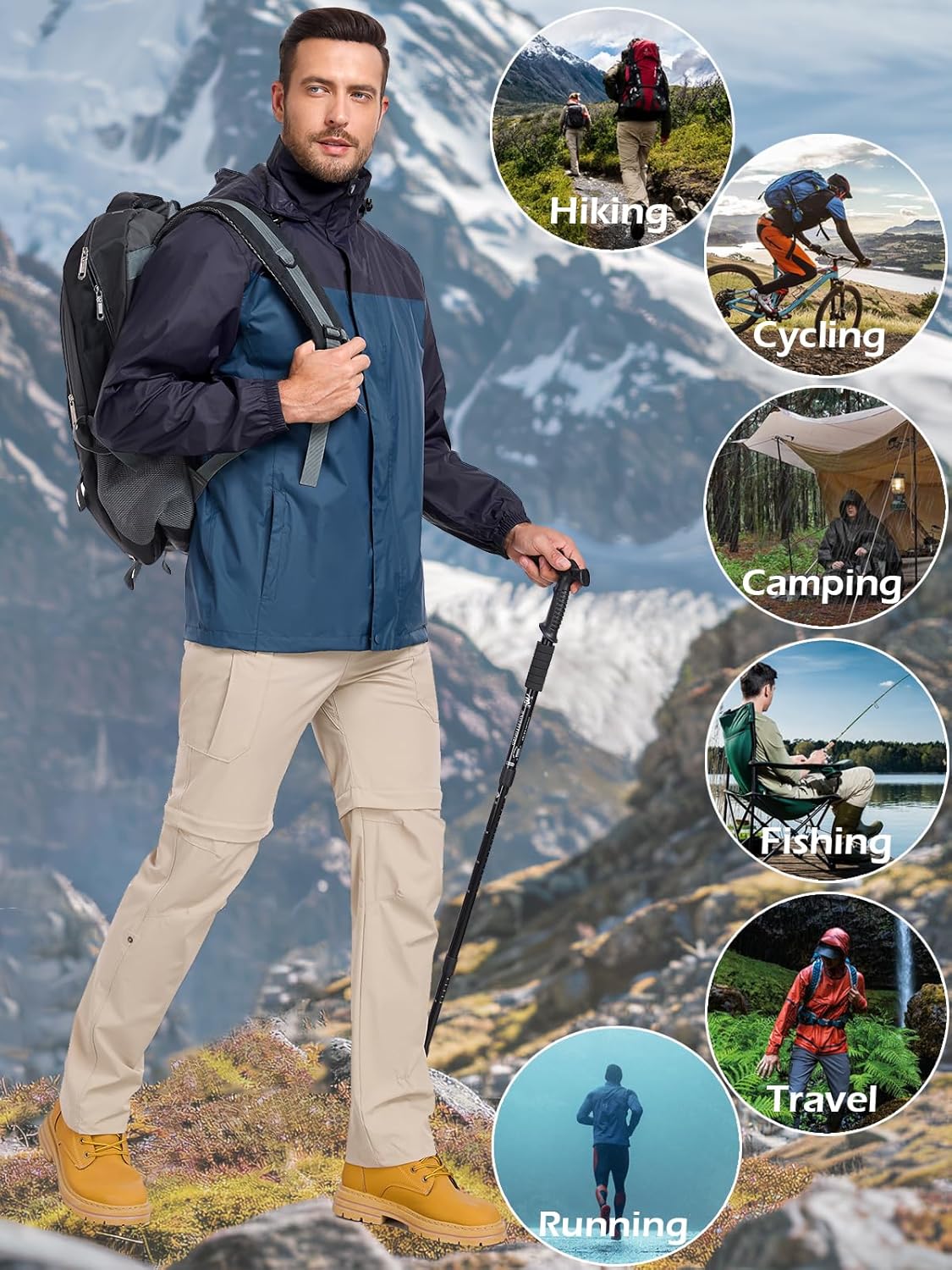 MANSDOUR Men's Packable Rain Jacket Waterproof Lightweight Windbreaker Cycling Golf Hiking Reflective Raincoat with Hood