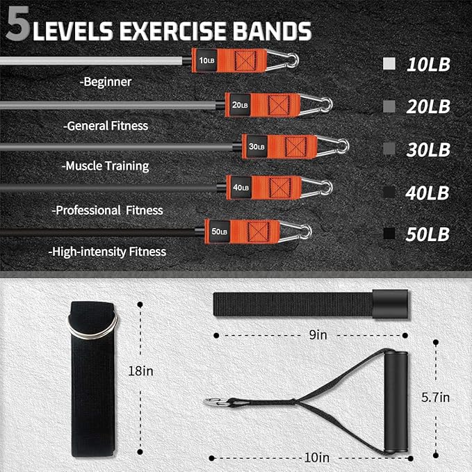 VEICK Resistance Bands, Exercise Bands for Working Out with Handles, Elastic Workout Bands for Men Women, Exercising Bands for Strength Training Equipment at Home Gym-FlexoryFit