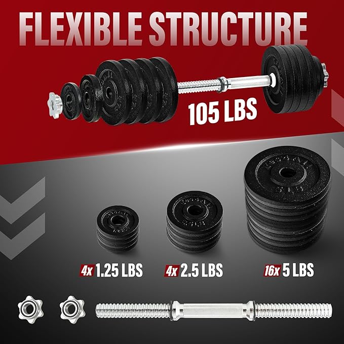 Yes4All Old School Adjustable Dumbbell Set with Weight Plates, Star Lock Collars/Connector, 40lbs to 200lbs Adjustable Weight Plates Set-FlexoryFit