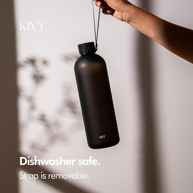 KIVY Slim Water Bottle 50oz [Lightweight & Shatterproof] - Reusable Tritan Water Bottle - Leak Proof Water Bottle for Women & Men - No Spill - Dishwasher Safe - Black-FlexoryFit