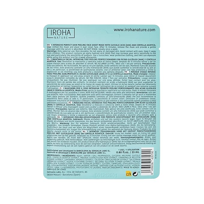 IROHA NATURE Glycolic Acid Peeling Face Mask (Pack of 5) | Skin Perfecting for a Radiant & Smooth Look | Instant Regeneration in Just 15 Minutes | Clean Beauty | 100% Vegan-FlexoryFit