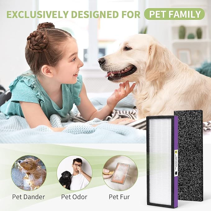 FLT4850PT Air Puri-fier Filter Replacement Filter Compatible with Germ-Guardian Filter B AC4850PT AC4300WPT AC4900 Air Puri-fier, 2 HEPA and 6 Pre-Filter