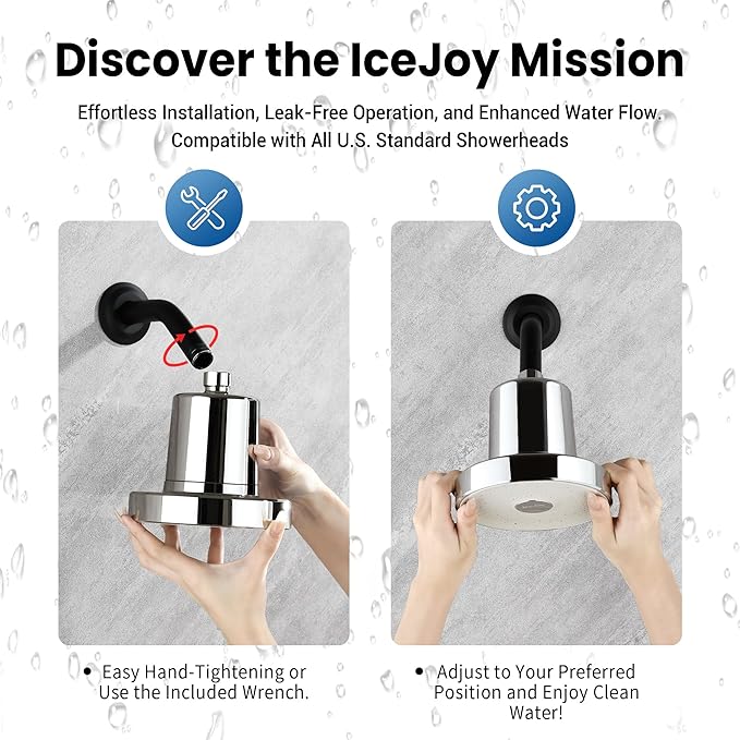 IceJoy Shower Head with Filters - Scientifically Evaluated, High-Efficiency Filtered Shower Head for Enhanced Hair & Skin Health, Minimize Hair Loss, Preserve Color-Treated Hair (Brushed Steel)
