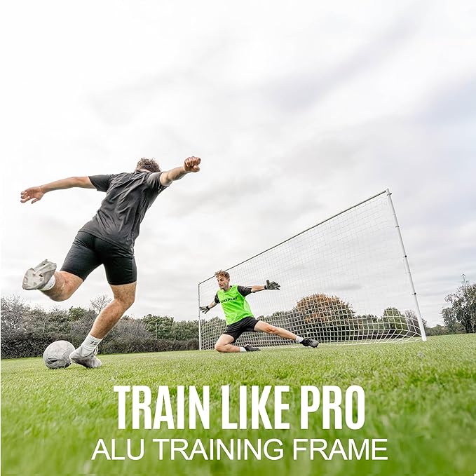 QUICKPLAY Pro Alu Training Frame - Flat Soccer Goal - Double-Sided Design - Durable Aluminum Construction - Base and Ground Stake for Multi-Surface - Available 2 Sizes Full Size Goal