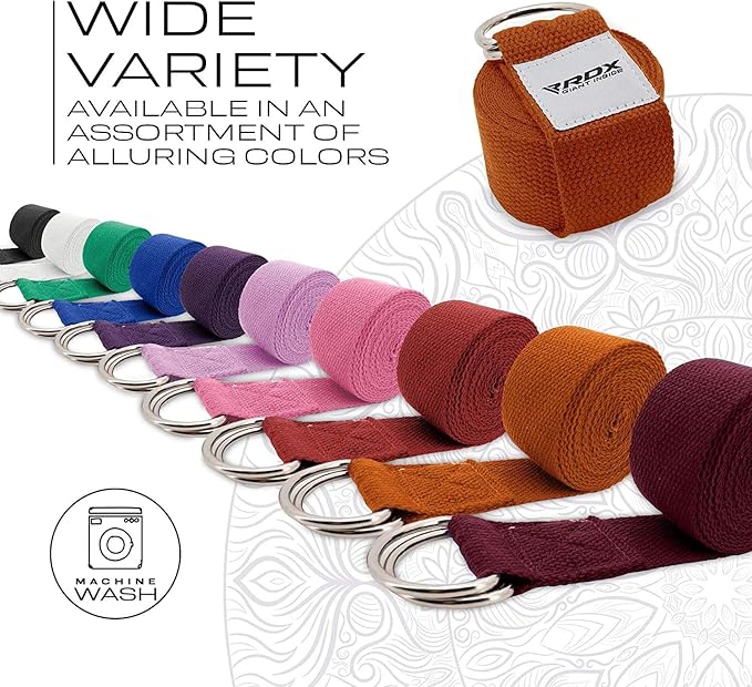 RDX 8ft Yoga Strap with D-Ring Buckle, Durable Polyester Cotton Adjustable Belts for Stretching Pilates Dance Gymnastics General Fitness Holding Poses Flexibility Physical Therapy, Home Gym Workout-FlexoryFit