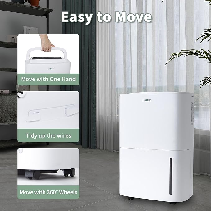Uhome 120 Pints Dehumidifier with Drain Hose - 6000 Sq. Ft Quiet Dehumidifier for Home, Basements, Storages and Large Rooms with 5L Water Tank