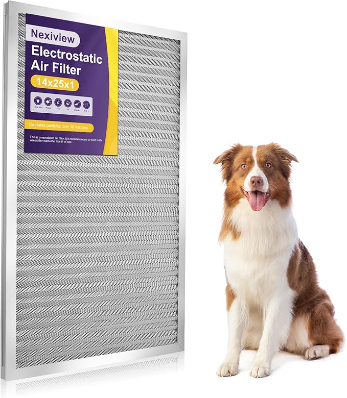 14x25x1 Furnace Filter-MERV8, Washable & Reusable Electrostatic Air Filter, AC/HVAC Furnace Filter, Permanent Air Filter, Breathe Fresher, Easy Install