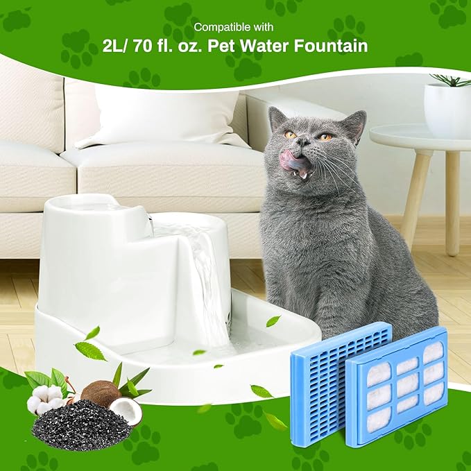 Cat Water Fountain Filter, 12 Pack Replacement Filter for 2L/ 70 fl. oz. Pet Water Fountain, Activated Carbon Filter for Large Fresh Water Drinking Fountain Dispenser Triple Action Filter for Dog/Cat