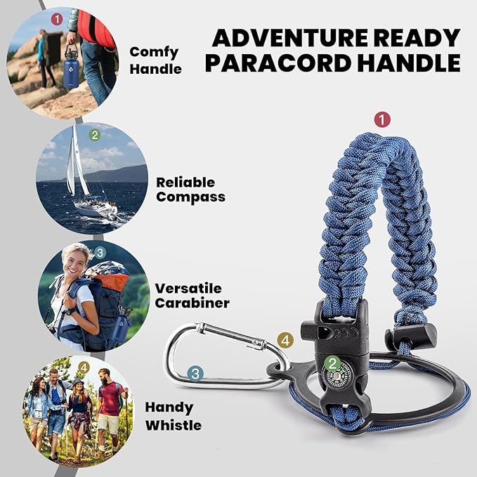 Insulated Water Bottle 64 oz, Triple Wall Vacuum Stainless Steel (Cold for 48 Hrs), Leak Proof & Non-BPA, Half Gallon Water Flask Jug with Paracord Handle & Straw Spout Lids, Navy Blue-FlexoryFit