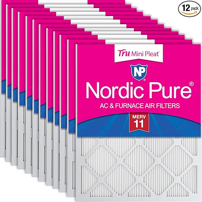 Nordic Pure 18x24x1 (Actual Size: 17 1/2 x 23 1/2 x 3/4) Tru Mini Pleat MERV 11 AC Furnace Air Filters – 2.5X More Media for Extended Durability & Superior Filtration - 12 Pack