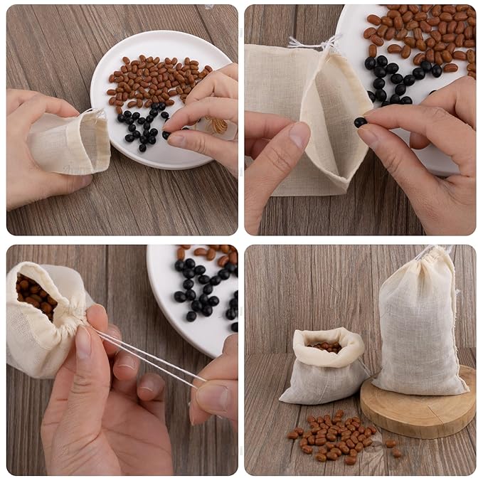 AUEAR, Reusable Drawstring Cotton Soup Bags Coffee Chinese Medicine Tea Bag Brew Straining Herbs Cheesecloth Bone Broth Gravy Stew (12 Pack, 4"x6")