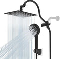 Hibbent All Metal Shower Head, 8'' High Pressure Rainfall Shower Head, Handheld Showerhead Combo with 12'' Adjustable Curved Extension Arm, 10-Spray, 71'' Hose, Adhesive Showerhead Holder, Matte Black