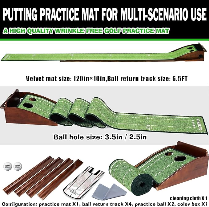 Putting Green Indoor Mat Outdoor Golf Putting Mat with Automatic Ball Return - Ideal for Home, Office, and Outdoor Use