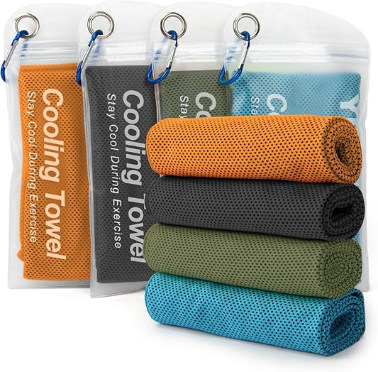 YESLIFE 4 Pack Cooling Towel 40"x12", Gym Towels for Men and Women, Soft Breathable Workout Towels for Yoga, Running, Sport, & More (Black, Army Green, Orange, Blue)-FlexoryFit