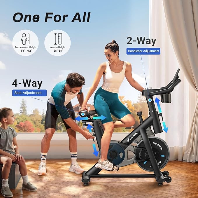 MERACH Exercise Bike, Brake Pad Stationary Bike with Exclusive App, Low Noise Indoor Cycling Bike with 300lbs Weight Capacity, Tablet Mount and Fitness Courses for Weight Loss-FlexoryFit