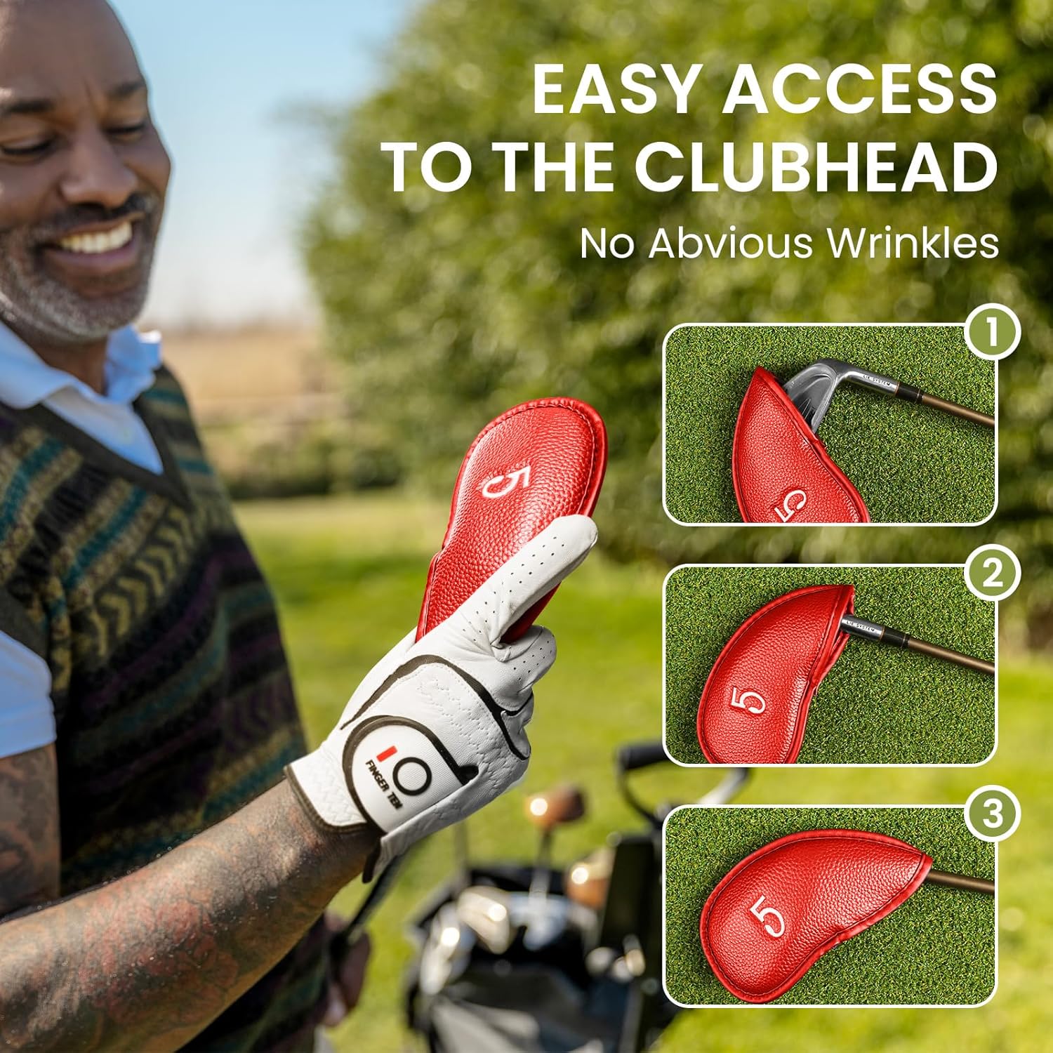 FINGER TEN Premium Synthetic Leather Stylish Iron & Wedge Golf Head Covers Value 12 Piece Set, Embroidered Labels & Fits Most Clubs Gift Set, Travel Protection Accessories