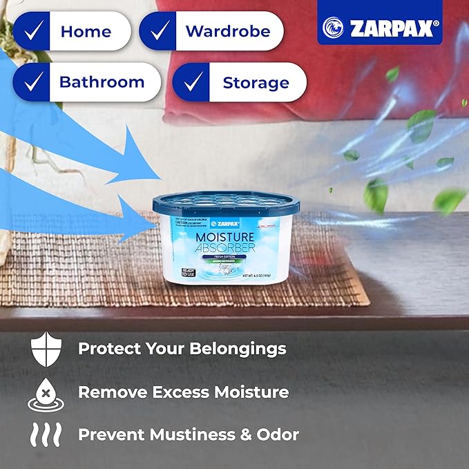 Moisture Absorber Fresh Cotton 6.5 oz/185g | Removes Moisture, Damp & Humidity | Odor Absorber With Fresh Cotton Fragrance | Moisture Trap for Bathroom, Closet, Kitchen | Set of 15