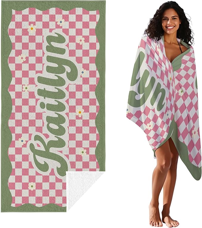 JML Personalized Beach Towel with Name, Custom Flower Beach Towel, Customized Microfiber Pool Towel, Quick Dry & Absorbent Swim Towel for Adult,Anniversary, Birthday, Summer Holiday,Vacation-FlexoryFit