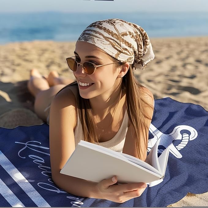 JML Personalized Beach Towel with Name, Custom Anchor Beach Towel, Customized Microfiber Pool Towel, Quick Dry & Absorbent Swim Towel for Adult,Anniversary, Birthday, Summer Holiday,Vacation-FlexoryFit