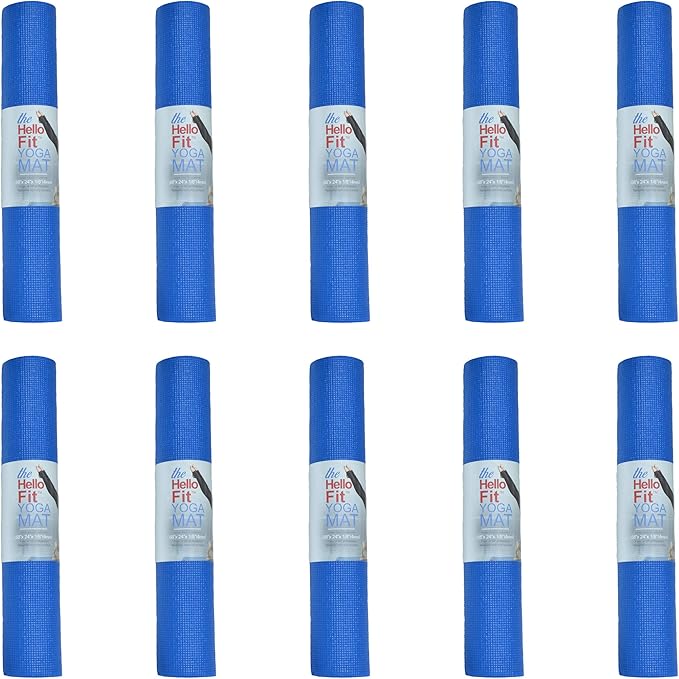 Hello Fit 10-Pack Yoga Mat, 68" x 24" Non Slip Exercise Mat, 4mm Thick Gym Mat for Fitness and Stretching, Bulk Non Toxic Yoga Mats for Schools and Studios-FlexoryFit