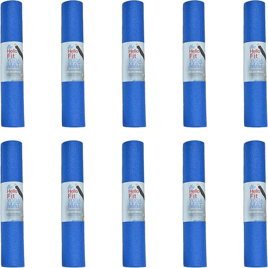Hello Fit 10-Pack Yoga Mat, 68" x 24" Non Slip Exercise Mat, 4mm Thick Gym Mat for Fitness and Stretching, Bulk Non Toxic Yoga Mats for Schools and Studios-FlexoryFit