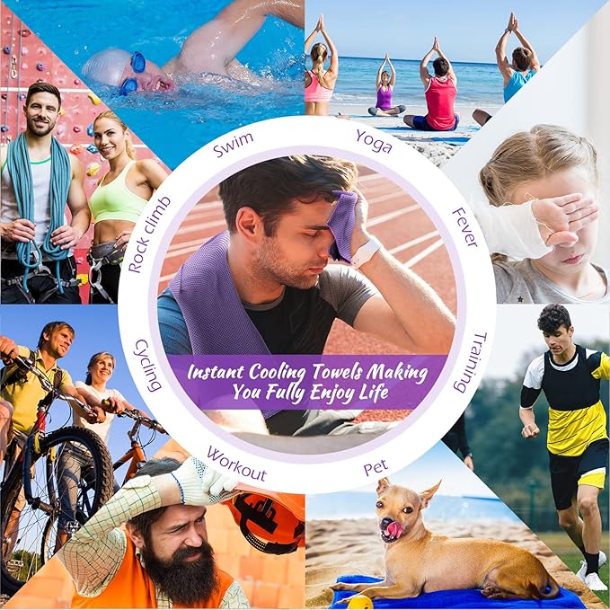 20 Pcs Cooling Towel 40" x 12" Ice Towel for Neck and Face Microfiber Chilly with Bag Breathable Yoga Gym Stay Cool Towels Sweat Rag for Workout Running Camping Pilates Beach Accessories (Purple)-FlexoryFit