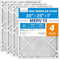 LotFancy 20x25x1 Air Filter MERV 13 Pet Smoke Smog Allergens Defense (4-Pack) Pleated HVAC Furnace Air Filters, Replacement for Home AC & Heating Systems, Actual Size: 19.75" x 24.75" x 0.75"