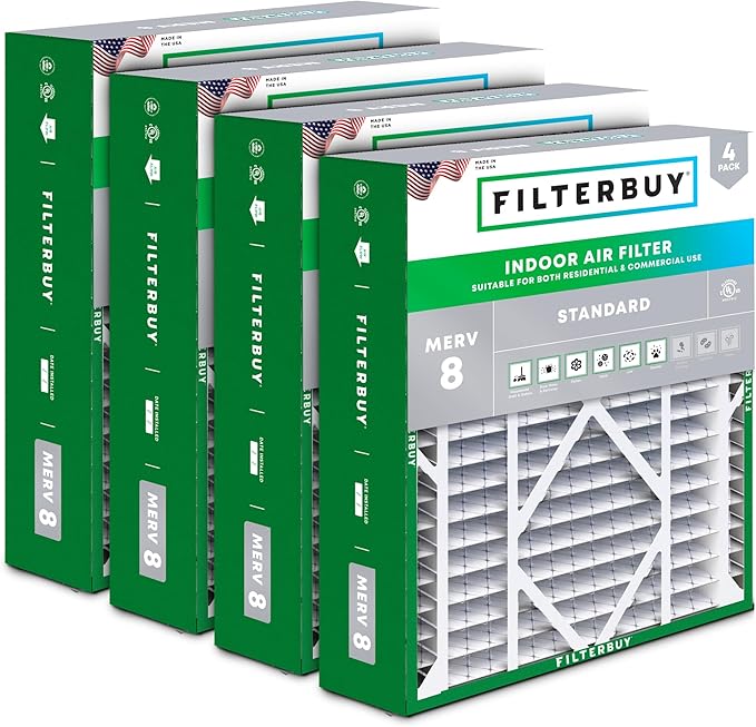 Filterbuy 21x21x5 Air Filter MERV 8 (MPR 700) Dust Defense Replacement (4-Pack), Pleated HVAC AC Furnace Filters for Rheem, Ruud, and Protech (Actual Size: 20.63 x 20.63 x 4.38)