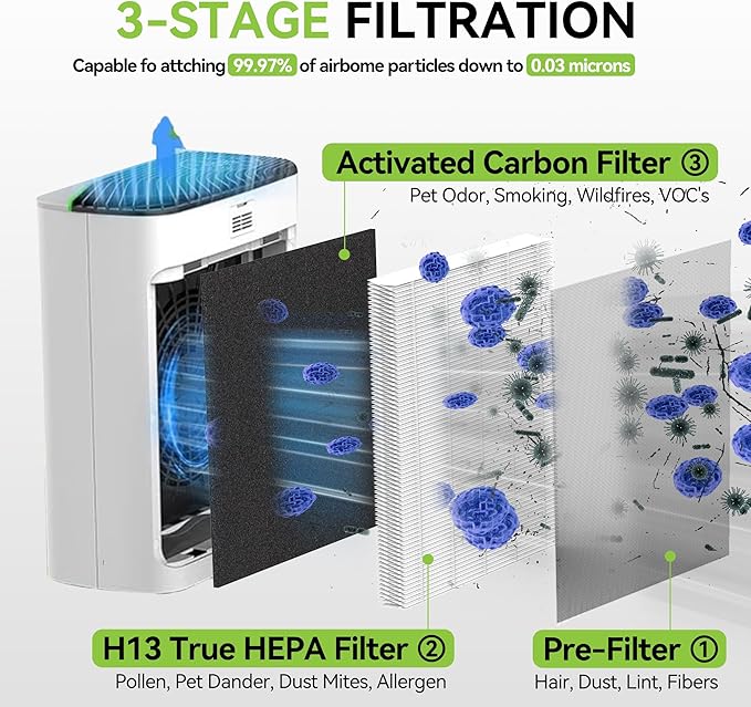 JF239 Replacement Filter Compatible with JF239/JF268 Air Purifier, 3-in-1 High Efficiency H13 True HEPA Activated Carbon Filter 2Pack