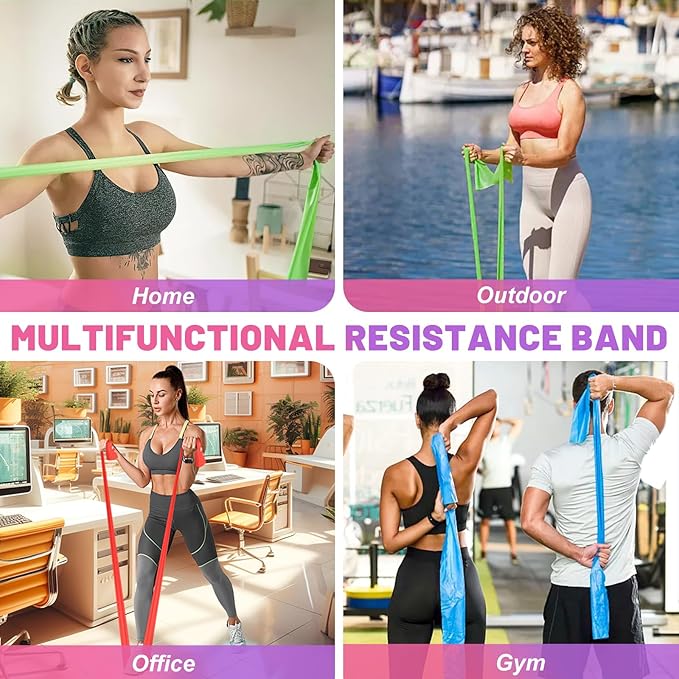 5 Pcs Resistance Bands, Professional Exercise Bands Elastic Stretch Bands for Fitness Yoga Pilates Stretching Strength Training, Workout Bands for Women and Men Home Gym-FlexoryFit