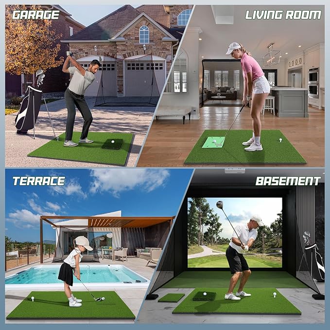 Upgrade Multi-Function Golf Hitting Mat – MyVoice 5x4ft Thickened Mat with Interchangeable Turf, Durable Non-Slip Base for Indoor & Outdoor Practice, Ideal for Golfers of All Levels