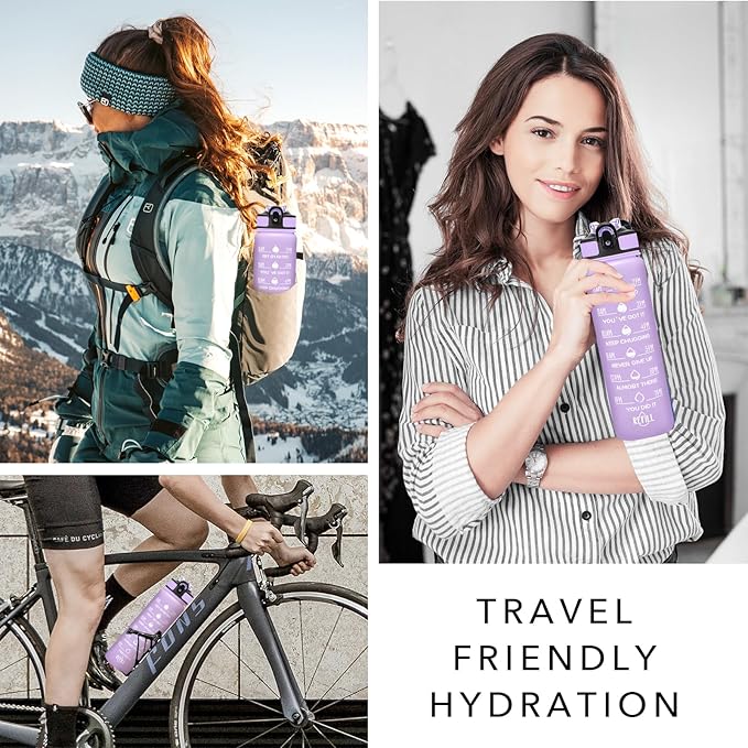 Hyeta 32 oz Water Bottles with Times to Drink and Straw, Motivational Water Bottle with Time Marker, Leakproof, Drinking Sports Water Bottle for Fitness, Gym and Outdoor-FlexoryFit