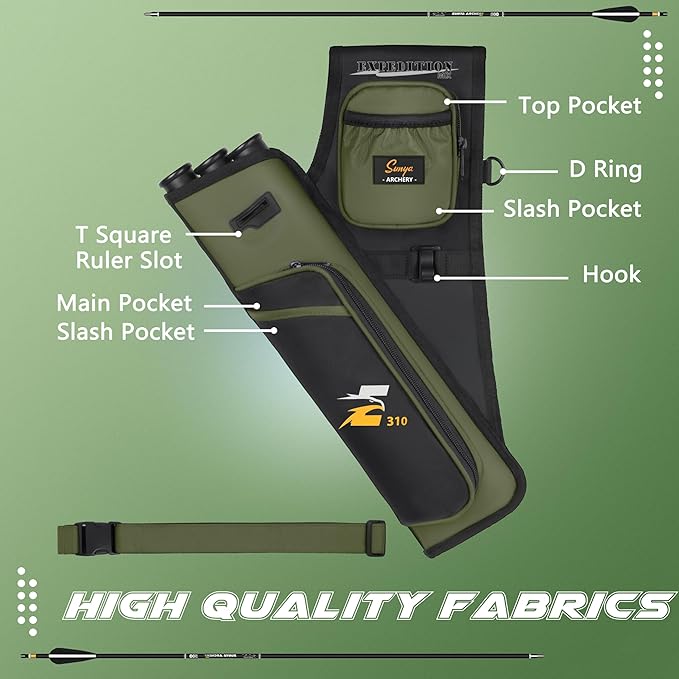 SUNYA Archery Hip Quiver for Arrows. Includes 3 Tubes Arrow Holder, Accessories Pockets and Waist Belt. Fit for Compound and Recurve Bow Practice.
