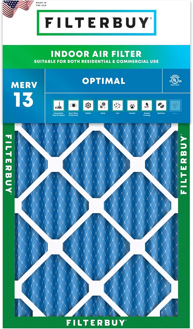 Filterbuy 16x24x2 Air Filter MERV 13 (MPR 1900) Health Defense Replacement (1-Pack), Electrostatic Pleated HVAC AC Furnace Filters, Made in USA (Actual Size: 15.38 x 23.38 x 1.75)