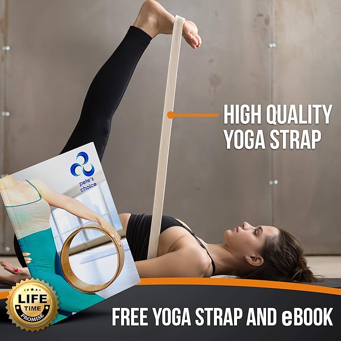 Deluxe Cork Yoga Wheel Set - Cork Wheel + 2 Blocks + Strap + Exercise Guide. Extra Firm Bricks. Better Support, Natural and Eco-Friendly. Home Exercise Kit. Ideal for Women Yogis.-FlexoryFit