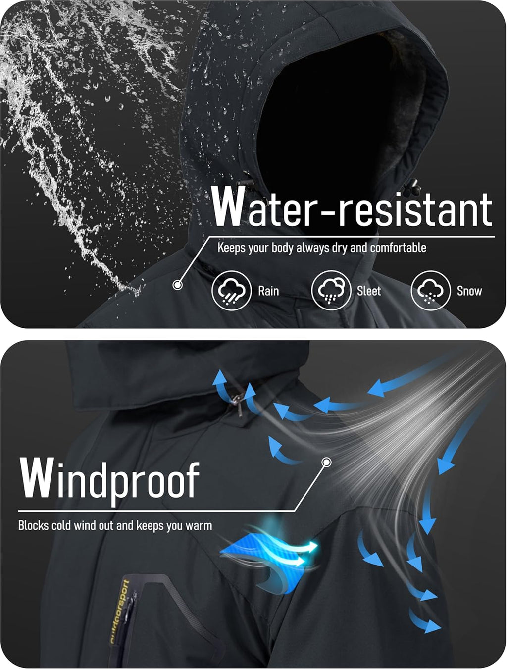 MAGCOMSEN Men's Winter Coats Water Resistant Ski Snow Jacket Warm Fleece Jacket Parka Raincoats With Multi-Pockets