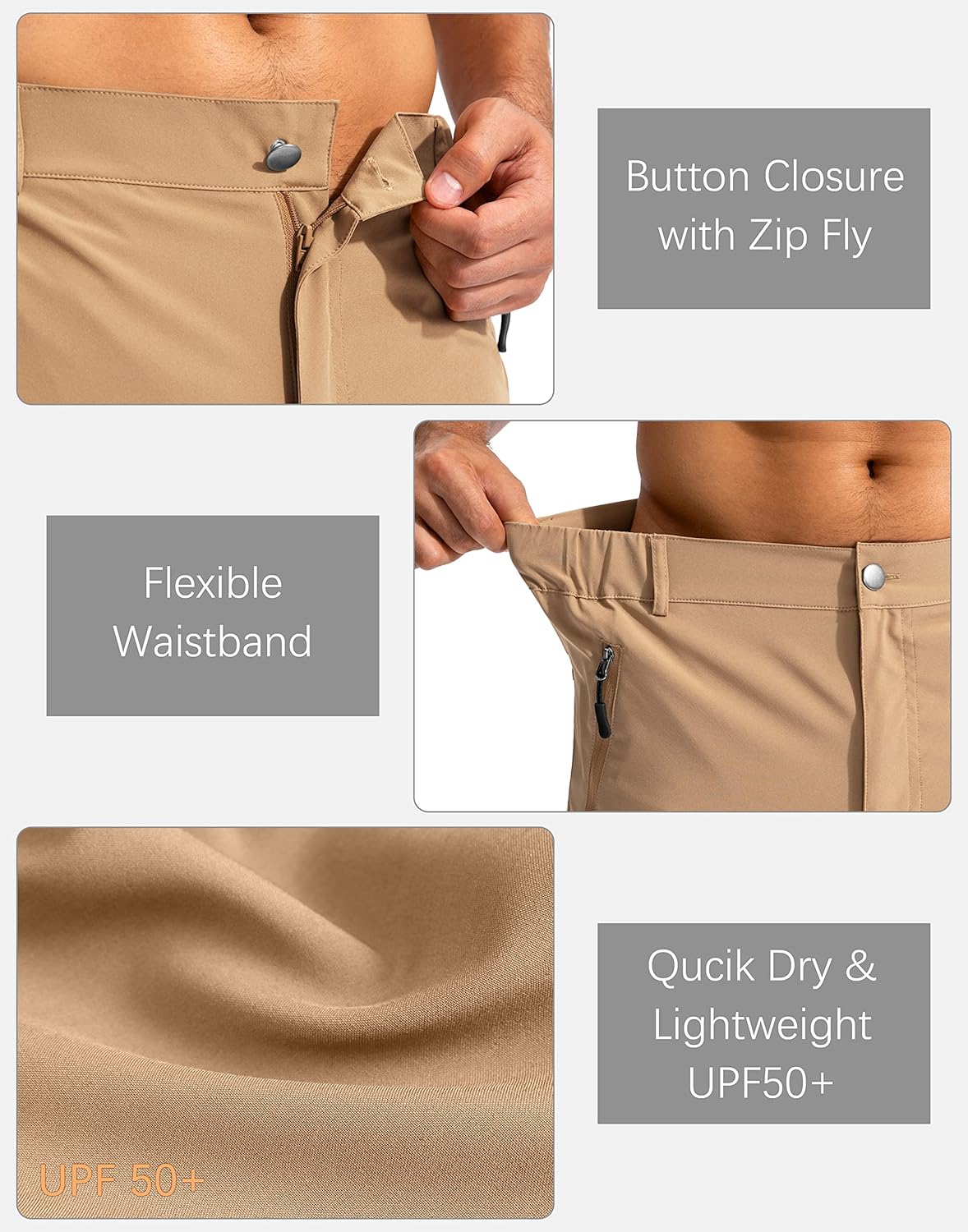 Pudolla Men's Hiking Cargo Shorts 9" Lightweight Outdoor Work Shorts for Men Travel Golf Camping Casual with 5 Zipper Pockets