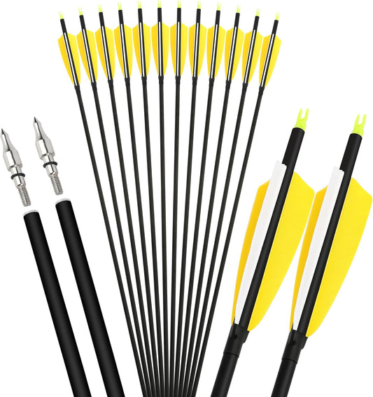 ZSHJGJR 30 Inch Archery Carbon Arrows Hunting Arrows with 4” Turkey Feather Target Practice Arrows Spine 500 for Compound & Recurve &Traditional Bow 6/12pcs