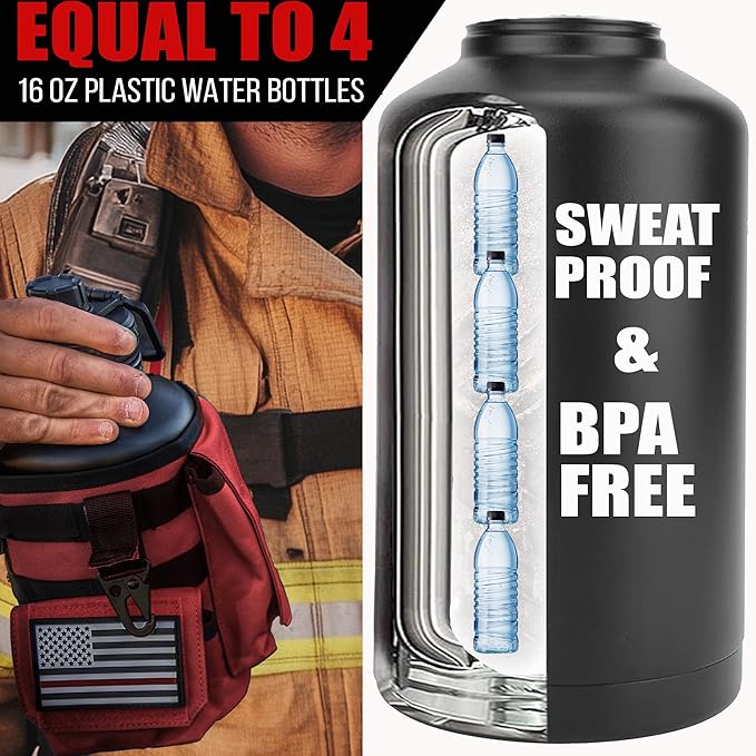 Iron Infidel Battle Bottle - Half Gallon Insulated Water Bottle with Paracord Handle, Large 64 oz Stainless Steel Water Jug with Rugged, Removable Sleeve for Keys, Wallet & Phone (Red Line 2 Liter)-FlexoryFit