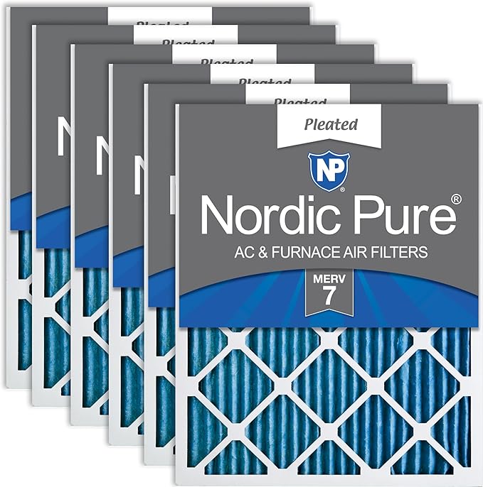 Nordic Pure 12x12x1 (11 3/4 x 11 3/4 x 3/4) Pleated MERV 7 Air Filters 6 Pack