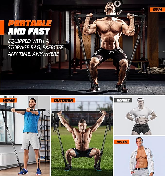 Pilates Bar Kit with Resistance Bands, Heavy Duty Pilates Equipment for Men, Strength Training Bar for Legs, Hip, Back, Arm, Abs, Chest, Shoulders, Portable Home Gym Full Body Workout Equipment-FlexoryFit