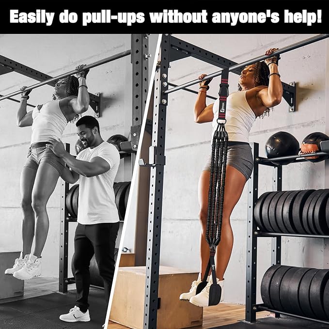 Pull Up Assistance Bands,Up to 300 lbs Assistance,Adjustable Heavy Duty 4 Resistance Bands for Pull up, with Feet/Knee Rest, Handle and Door Anchor for Home Gym Fitness Exercise Strength Training-FlexoryFit