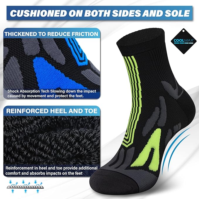 Hylaea Quarter Athletic Running Socks No Blister, Cushion Moisture Wicking Socks for Cycling Sport-FlexoryFit