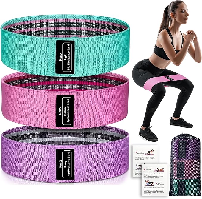 Renoj Resistance Bands, Yoga Starter Sets for Women and Men, 3 Set of Stretch Exercise Workout Bands for Booty Legs, Elastic Pilates Flexbands-FlexoryFit